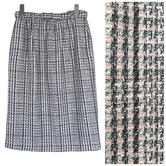Vintage Dresses & Skirts - Russ Vintage 60’s Gray Pink & White Plaid Tweed Midi‎ Skirt